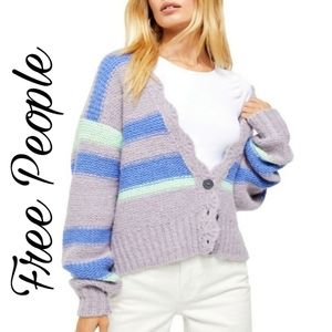 Free People Women's Blue Striped Long Sleeve XL